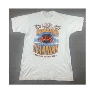 VINTAGE Pittsburgh Men's Large 1991 Stanley Cup Shirt with Single Stitch US Made